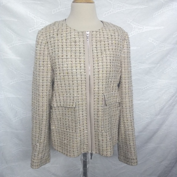 Tory Burch Beige Brown Wool Tweed Blend Coat - Picture 2 of 7